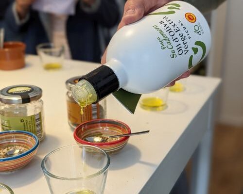 Öl wird in einen Becher gegossen